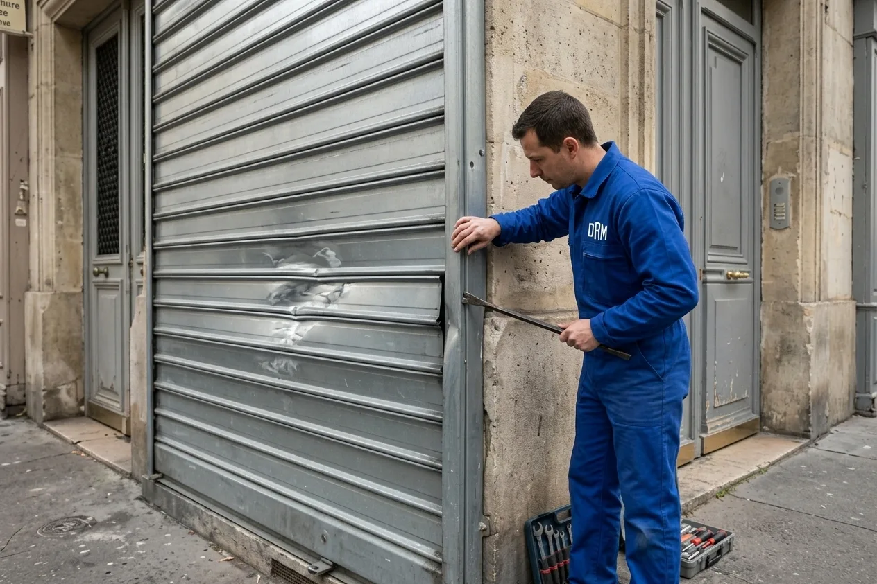Lames remplacées après un choc — Rideau métallique à Saint-Ouen-sur-Seine Lames remplacées après un choc — Rideau métallique à Saint-Ouen-sur-Seine